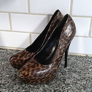 Animal Print Platform Spiked Heels. Size 8